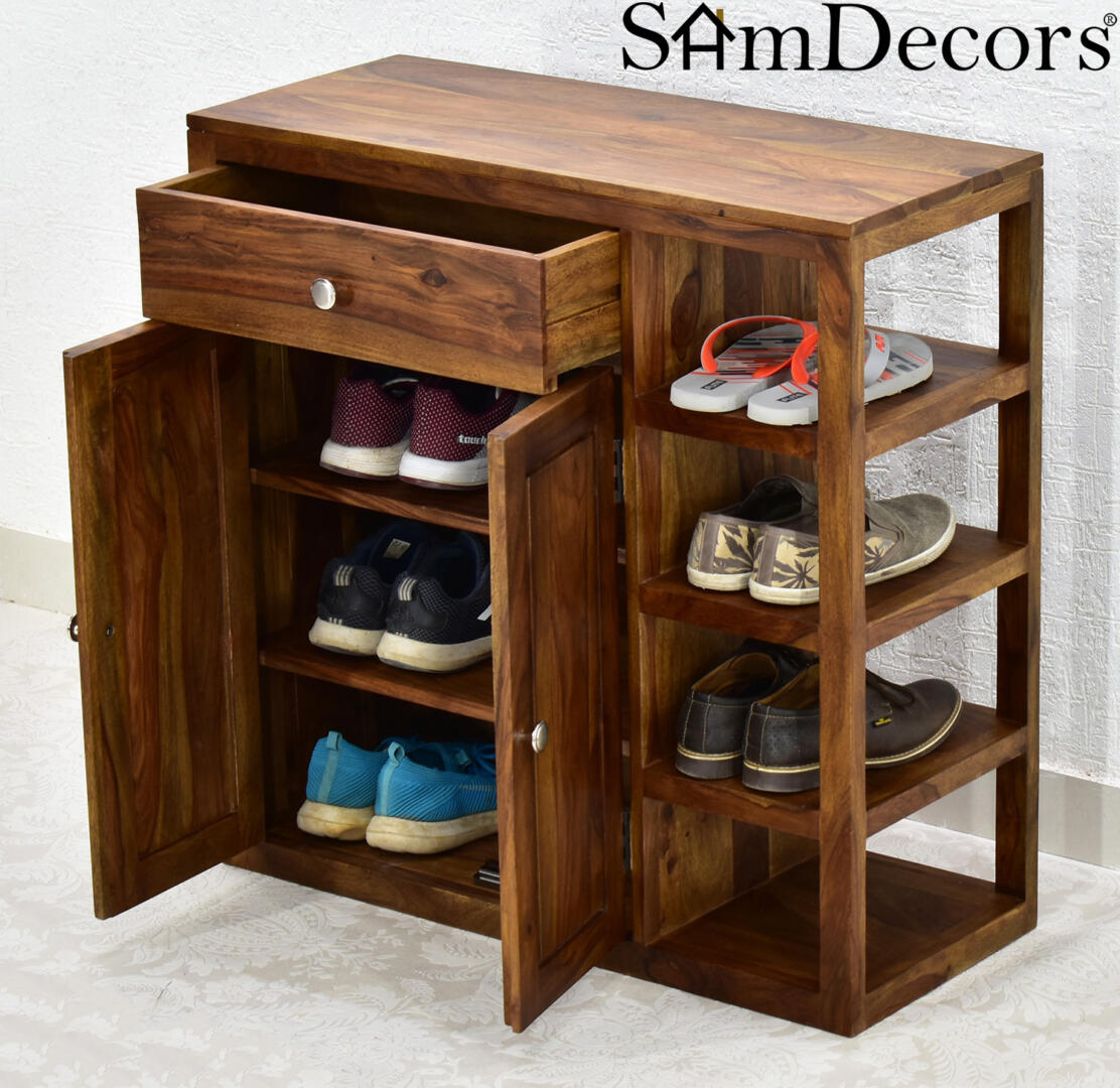 Jean Multipurpose Cabinet/Shoe Rack - Natural Teak - Image 2